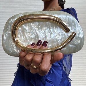 Pearloid Lucite Sculptural Handle Evening Clutch